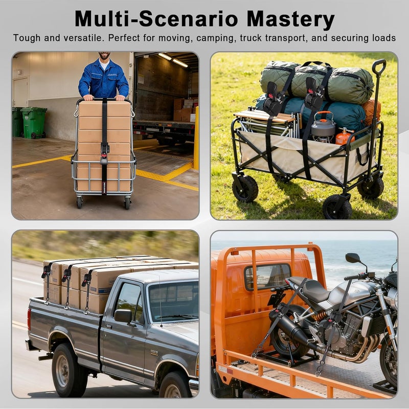 Masterwise 12FT Retractable Ratchet Straps, Motorcycle Tie Down Straps with S Hooks, Self Heavy Duty Ratchet Straps Include Loops for Trucks, Cargo, Motorcycles, Moving and Storage, 2 PCS - Image 5